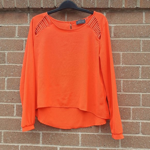 Flowy blouse, Cut out Satin effect long sleeve with High Low hem, XS - Picture 1 of 6